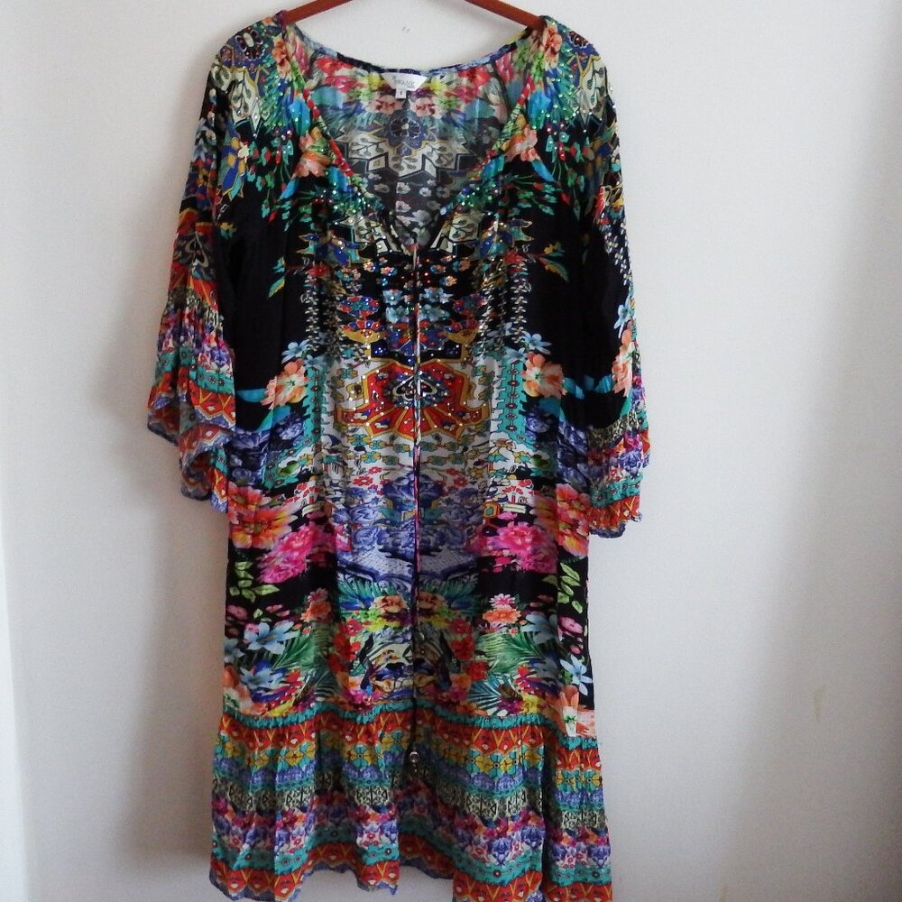 NWOT Swank Resort Eden Floral Beaded Bo-Ho Dress 1 (8-12)